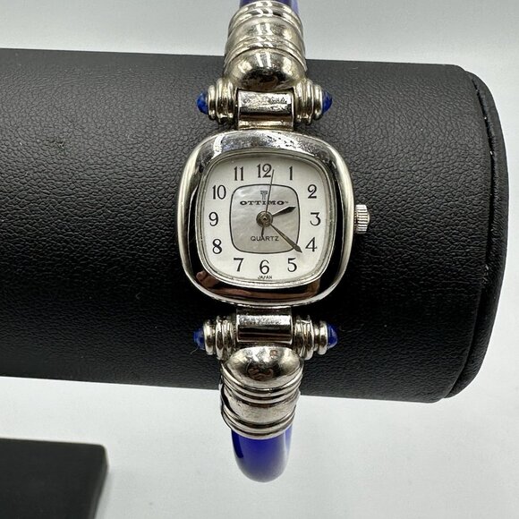 Ottimo Watch Women Silver Tonel Blue Transluscent Cuff Band New Battery - Picture 2 of 13
